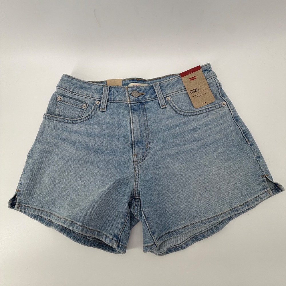 Levi's Shorts Womens 28 Light Wash Blue A-Line Mid Rise Denim Cut Offs New